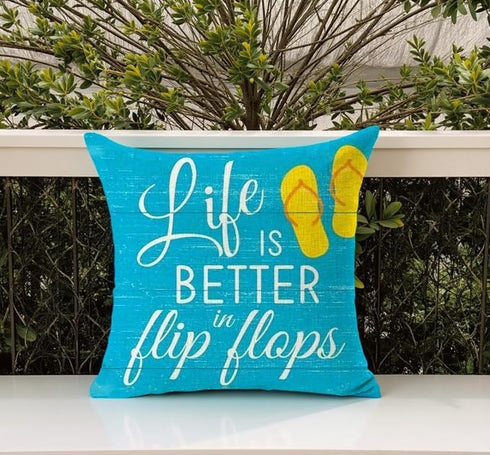 Bnitoam Summer Beach Phrases Cotton Linen Square Decorative Throw Pillow Cover, 18 x 18 inch, for Sofa Bed Couch