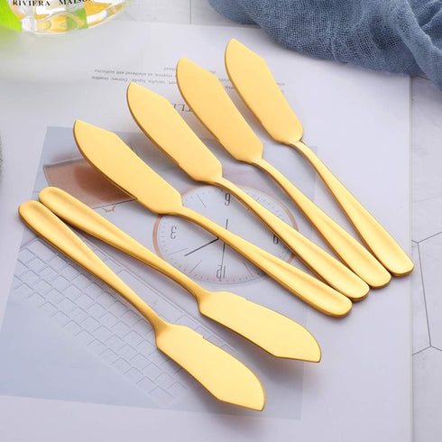 Stainless Steel Cheese Dessert Knives, Set of 6, Breakfast Butter Knife, Slicer Sandwich Spreader (Gold)