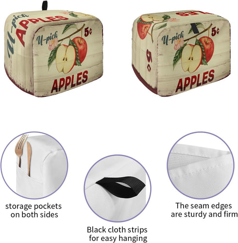 Toaster Dust Cover with Pockets, Tasty Apples 5 Cents Vintage Country Style Soft Washable 2 Slice Toaster Cover, Dust-proof Cover for Small Appliance Cover and Fingerprint Protection