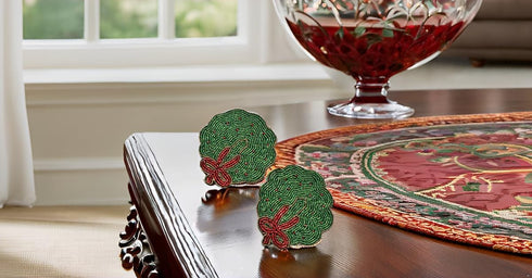 Terraacraft 4" Set 2 Indian Handmade Fully Glass Beaded Coasters for Dinning and Coffee Top Table Accessories for Home