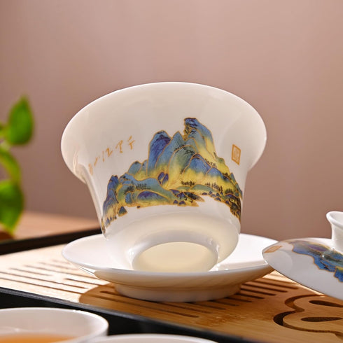 Set Set Set 6 Gaiwan6) Chinese Tea Traditional, Chinese Kung Fu Tea for Adults, Gaiwan Tea with Cups (QLJS