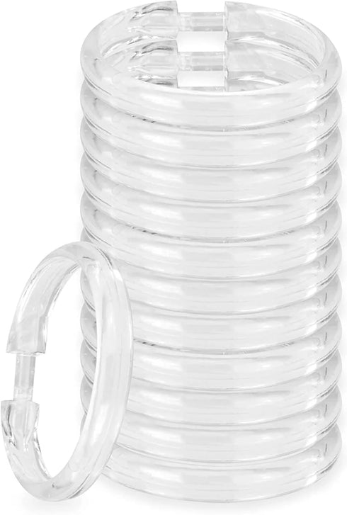 Rocky Mountain Goods Simple Spaces Clear Plastic Curtain Rings, 12 Pack, Unbreakable Plastic, True O Ring Design