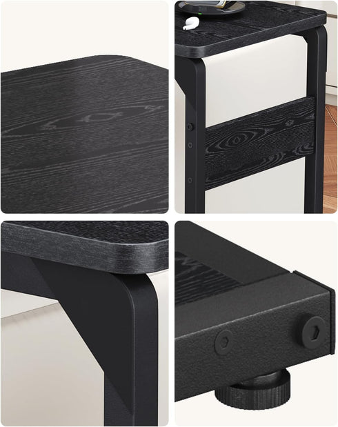 Vovonusy ET-YB-BK1 Wood Pedestal Small Sofa Side Table for Couch, Tall Nightstand, C Shaped End Table, TV Trays