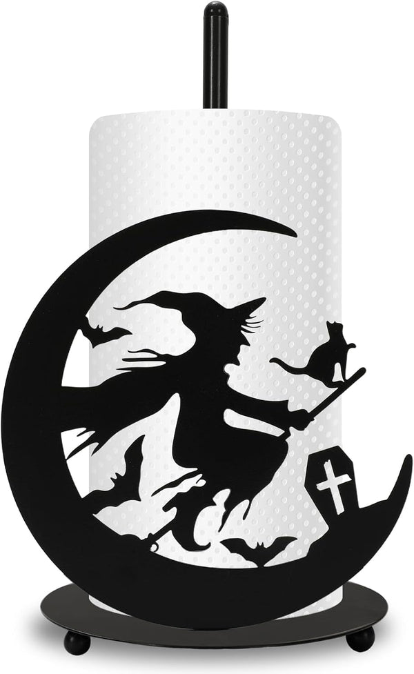 Halloween Paper Towel Holder, Black Witch Kitchen Decor Accessories for Home, Large Metal Stand for Countertop