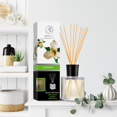 Jasmine Reed Diffuser with Natural Essential Jasmine Oil - 6.8 Fl Oz, Long Lasting Fragrance Gift Set