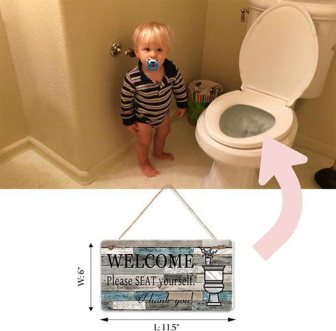 Printed Wood Plaque Sign - Welcome Sign, Please Seat Yourself Wall Art, Size 11.5" x 6" (Blue-Black)