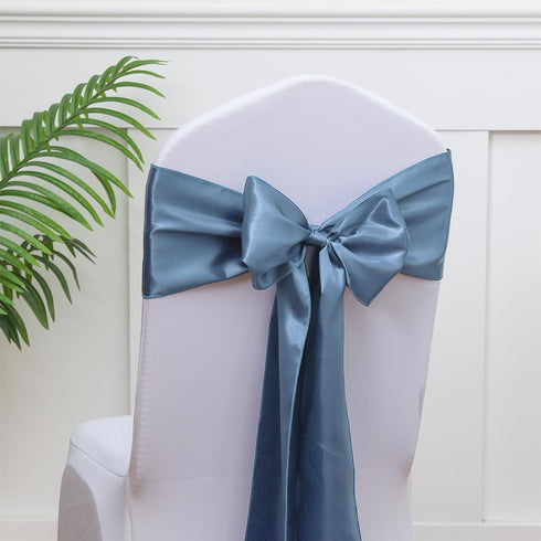 Satin Dusty Blue Chair Sashes Bows, 50 Pack 7x108 Inches Ribbons for Wedding Party, Restaurant, Banquet, Baby Shower