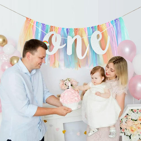 1st BEISHIDA Birthday High Chair Banner Garland - Pastel Rainbow Baby Shower Decorations,Rainbow Theme Banner for First