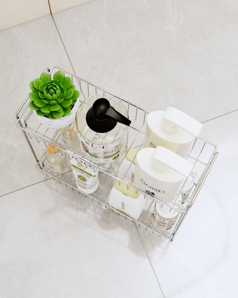 2-Tier Counter YQh Bathroom Storage Organizer Rack, Stainless Steel Shower Caddy, and Vanity Shelf