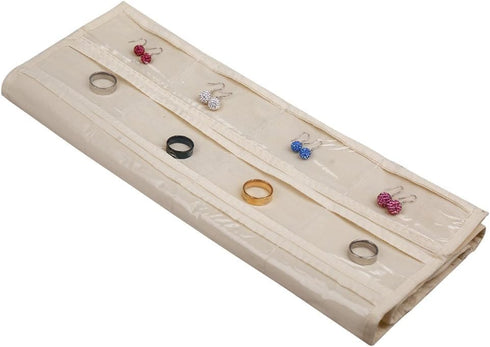 Hanging Jewelry Organizer, 80 Pocket Accessories Organizer for Holding Jewelry, Beige.