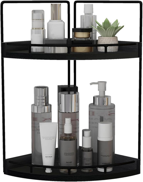 Dorhors 2-Tier Bathroom Counter Organizer,Vanity Counter Corner Shelf, Skincare, Wood Countertop Bathroom Storage