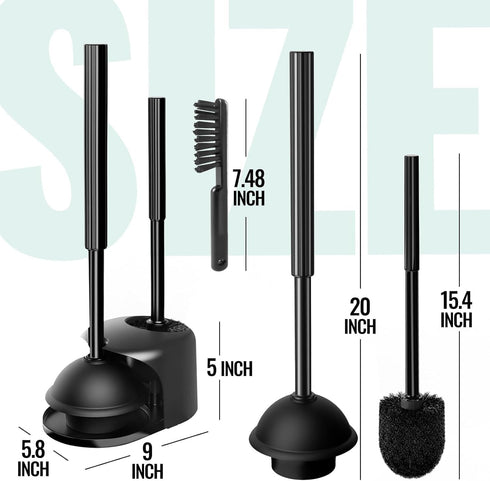 OSAMEDA 2 Pack 4 1 Set Set Pack in Toilet Brush and Plunger with Crevice Cleaning Brush, Toilet Plunger and Brush
