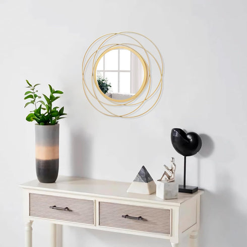 Gold Circular Art Mirrors for Wall, Classic Metal Iron Frame Decor for Living Room, Bedroom, Bathroom