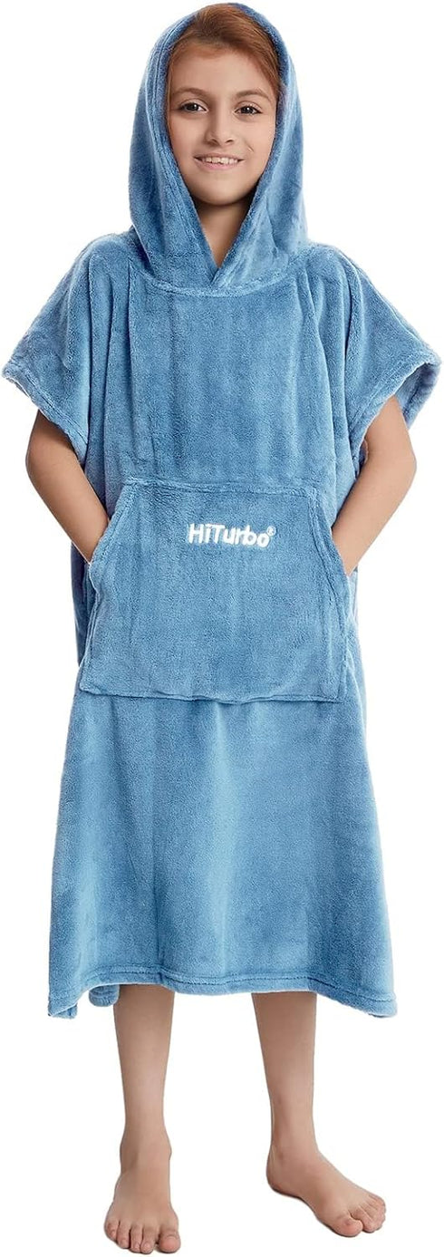 5-12 Hiturbo Kids Towel Changing Robe: Soft Plush Bath Towels - Warm Coral Fleece Hoodie - Swim Surf Poncho for Years