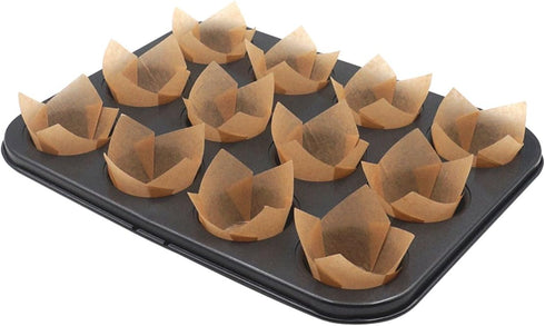 180 Pieces Tulip Baking Paper Cups Cupcake Muffin Liners in 3 Colors: White, Natural, Brown