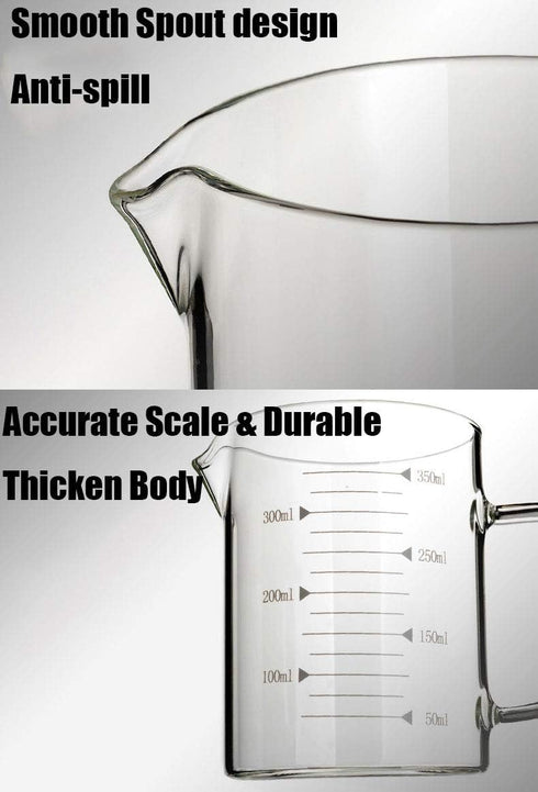 DEVILMAYCARE Glass Beaker with Handle and Lid - Measuring Cup for Easy Visibility, 12 Oz (350ML)