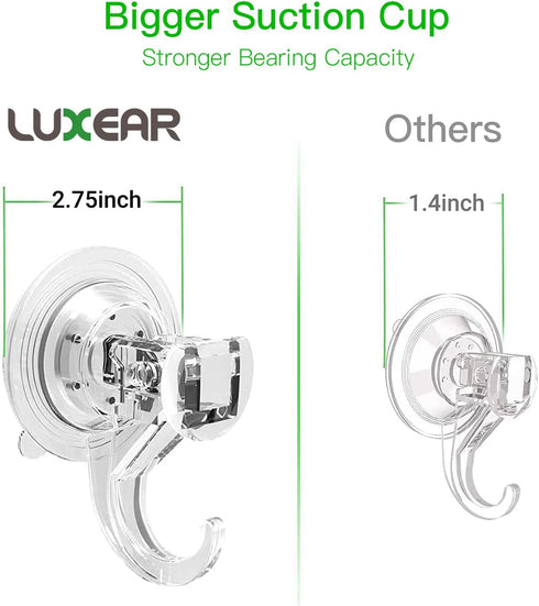 LUXEAR Suction Cup Hooks, 6 Pack, Reusable Powerful Waterproof Clear Removable Suction Hanger for Bathroom and Kitchen