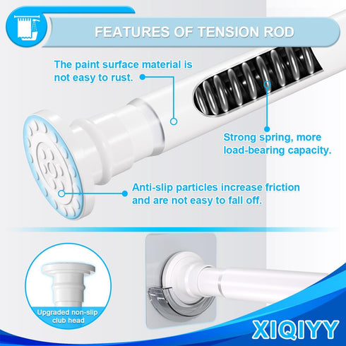 Spring Tension Rod, Adjustable 28 to 48 inches, Heavy Duty Curtain Rod for Bathroom, Windows, Door, White