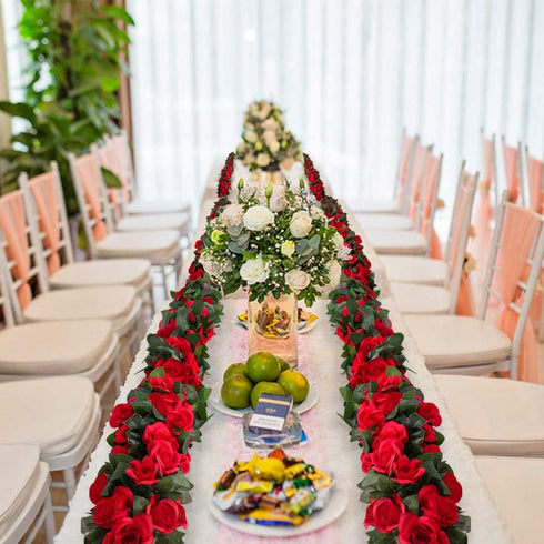 LESING 4PCS Artificial Rose Garlands, 28.8FT Fake Silk Flower Vines with Greenery Plants for Wedding Decoration