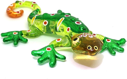 ZOOCRAFT Glass Gecko Figurine, Green Miniature Hand Blown Lampwork Animal Statue Decor