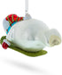 Snowman Glass Christmas Ornament - Gleefully Riding a Sled