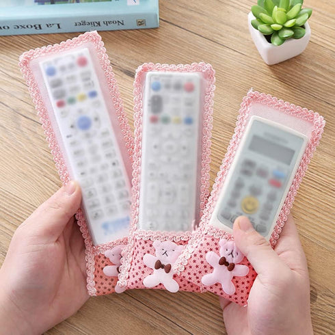 AKOAK 3 Pieces Air Conditioning Remote Control Protective Cover - Bear Lace Fabric Sheath for Home Appliances (S/M/L)