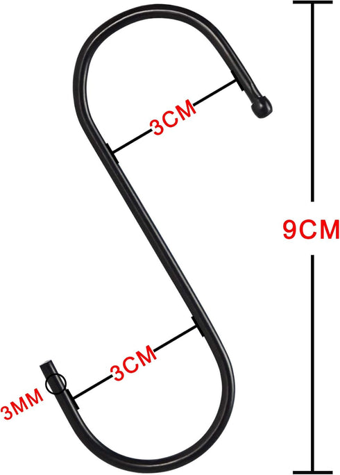 30 Pack 3.5 Inch Heavy Duty S Hooks, Black Hangers for Plants, Outdoor, Kitchen, Bathroom, Bedroom, and Office