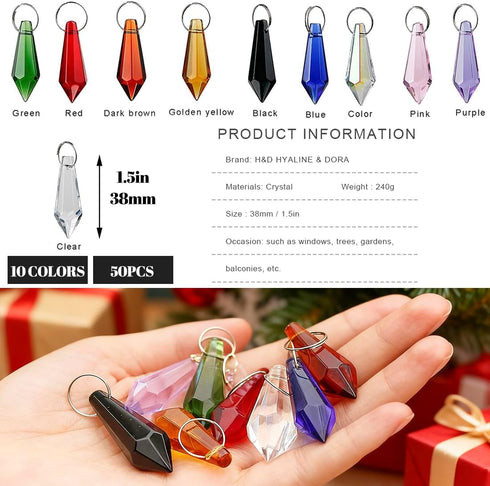50pcs 38mm H&D HYALINE & DORA Suncatcher Crystal Icicle Pendant Sun Catchers Chandelier Prisms Drops Lamp Candle