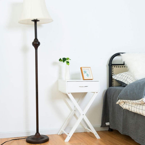 Table(1,White) Giantex Nightstand with Drawer X-Shaped Design Sofa Side Table for Living Room Bedroom Accent Furniture