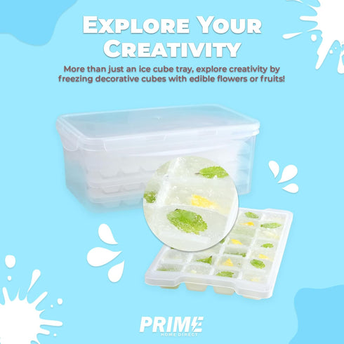 Prime Home Direct Ice Cube Tray with Lid and Bin, 112 pcs, 4 Silicone Ice Cube Trays for Freezer