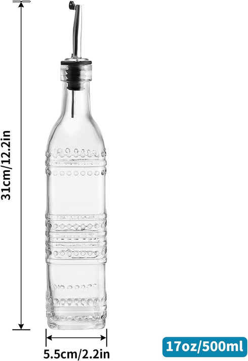 MDLUU Set, 17oz 3 3 1 Pack 3 Oil and Vinegar Dispenser Clear Glass Olive Oil Bottles, Kitchen Vinegar Decanters