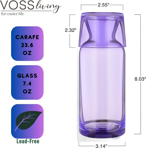 Set, 23.6 Oz Bedside Water Carafe and Glass - Water Decanter Bedside with Glass - Nightstand Water Carafe and Glass