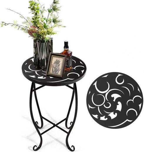 Kaesithar 15 Inch Tall Metal Plant Stand Indoor Outdoor, Round Side Table with
