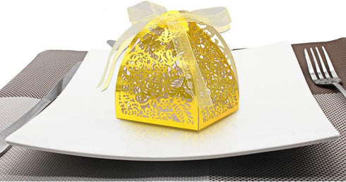 KPOSIYA 100 Pack Laser Cut Rose Candy Boxes - Favor Boxes 2.5"x 2.5"x 3.1" for Bridal Shower, Birthday Party