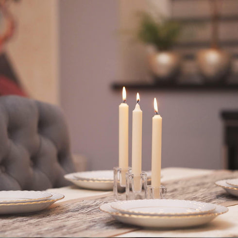 Tall Natural Marble Taper Dinner Candles - Clean Burning, Smokeless (16 Count)