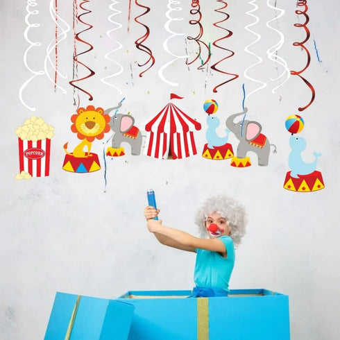 30Ct Carnival Hanging Swirl Decorations, Circus Animals Party Supplies, Baby Shower Ceiling Streamers