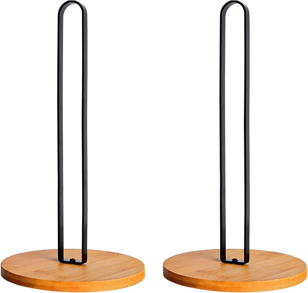 Wood Paper Towel Holder, Countertop Kitchen Towel Dispenser with Non-Slip Base, Free-Standing Holder (Black, 2 Pack)