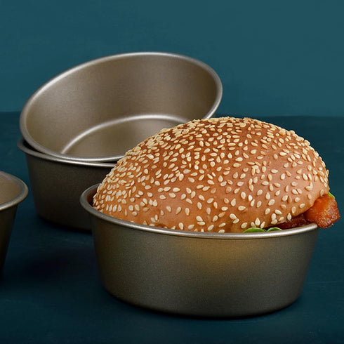 2Pcs Round Steel Mini Bread Cake Pan, 4 Inch Non-Stick Hamburger Bun Molds, Cheesecake Baking Mold for Kitchen Bakeware