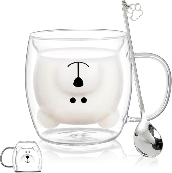 Binoster Bear Cute Mugs Kawaii Double Wall Glass Coffee Tea Mill Yogurt