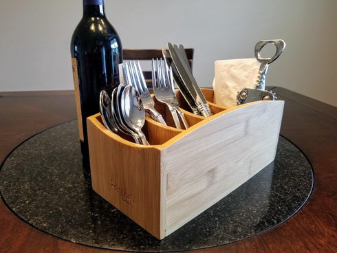 Natural Bamboo Organizer, Kitchen Counter Utensil Storage, Home Office Desk Caddy, Living Room Remote Holder