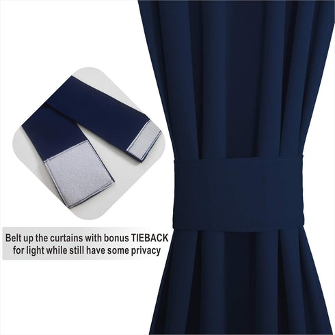 Aquazolax French Door Curtains Drapes, 54x40 Inches Solid Blackout Panels with Tiebacks, Navy Blue