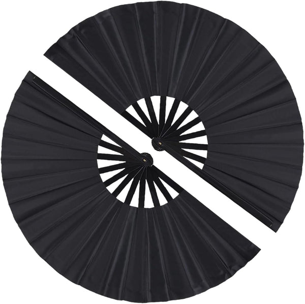 2 Pack Large Folding Hand Fan, Nylon-Cloth Vintage Retro Fabric Fans for Men/Women, Dance, Performance, Gift