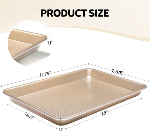 Quarter Sheet Pan, Non-Stick Baking Sheet, Cookie Sheets with Square Texture Pattern, Thicker Carbon Steel Baking Tray