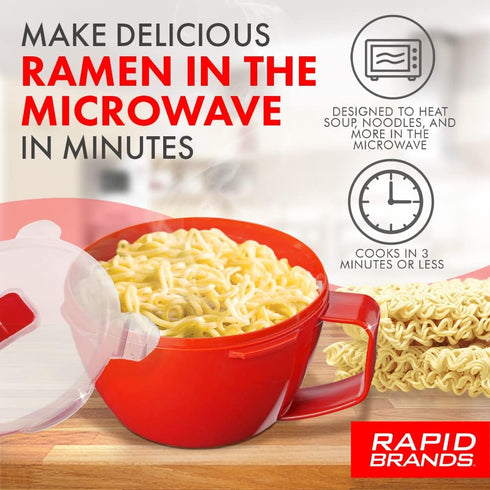 Rapid Plastic Noodle/Soup Bowl, Microwave Safe for Soup & Noodles, Perfect for Dorm, Small Kitchen, or Office
