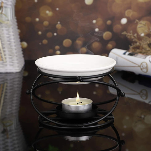 JuxYes European Metal Oil Burner Wax Warmer, Ceramic Tealight Candle Holder, Aromatherapy Diffuser