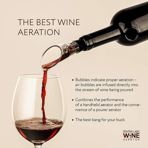 TenTen Labs Wine Aerator Pourer and Stopper (2-pack) - Wine Saver and Re-corker, Gift Box Included (Red)