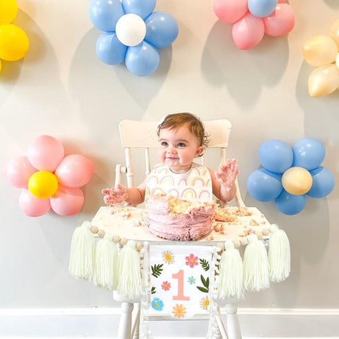 FESTELLAR 1st One Banner Embroidery First Birthday High Chair Butterfly Fairy Girl Highchair Banner Happy Party One