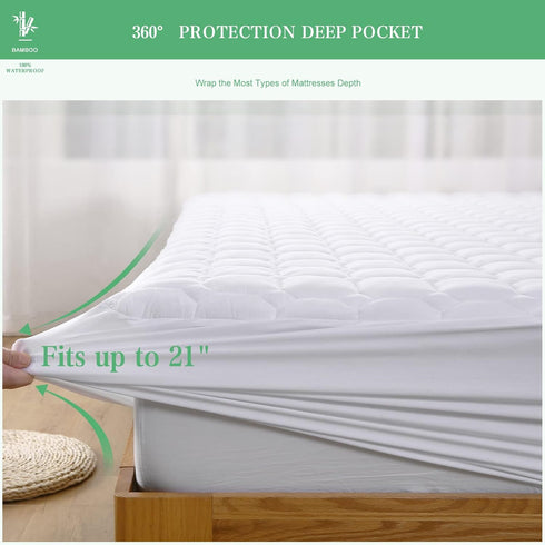 UNILIBRA Waterproof Mattress Protector Queen Size - Rayon from Bamboo, Deep Pocket Mattress Pad Cover