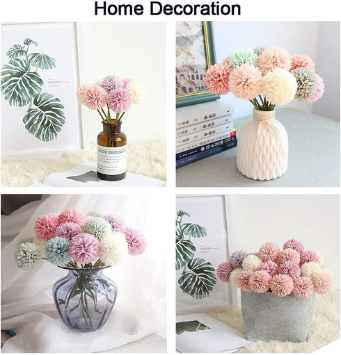 10Pcs Artificial Fake Flower Plants Silk Chrysanthemum Ball Hydrangea Arrangements for Wedding Bouquets Decor Home