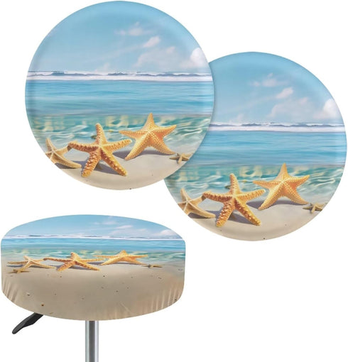 Sellikakes Beach and Cute Starfish Bar Stool Covers Round, Elastic Stool Cushion Cover